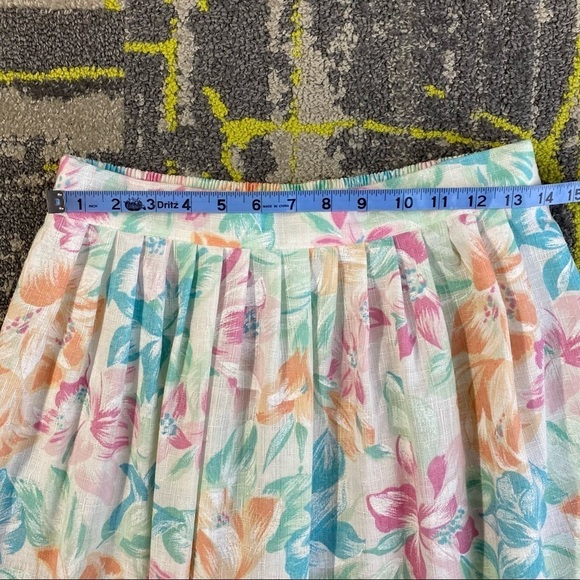 Vintage Alicia Pastel Floral Cottagecore Pleated Elastic Waist A Line Midi Skirt - Picture 5 of 6